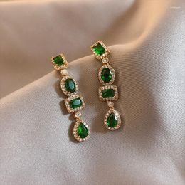 Dangle Earrings Classic Square Green Cubic Zircon For Women Sparkling Geometry Crystal Bridal Wedding Fashion Jewellery
