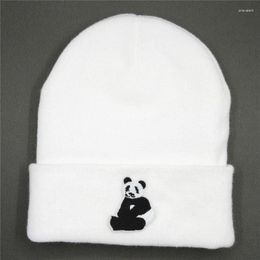 Berets Cotton Panda Embroidery Thicken Knitted Hat Winter Warm Skullies Cap Beanie For Men And Women 90