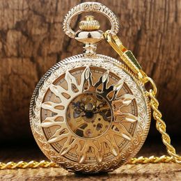 Steampunk Antique Black Gold Bronze Pocket Watch Skeleton Hand-winding Mechanical Watches Mens Womens Clock FOB Pendant Chain Gift314z