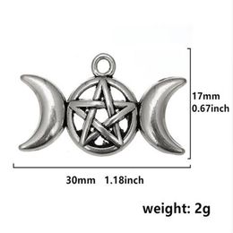 Triple Moon Goddess Pendant Charms Fit Necklace Bracelet Pentagram Pentacle Protection Antique Star212p