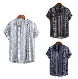Summer Striped Shirts Men's Hawaiian Shirts Striped Graphic Clothing Short Sleeve Tops Streetwear Oversized For Men Henleys
