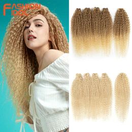 Synthetic Wigs Afro Kinky Curly Hair Bundles 5pcs/pack 24 Inch Ombre Blonde Nature Black Colour Synthetic Weave Fibre 230227