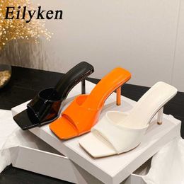 Sandals Eilyken Fashion Patent Leather Thin Heels Women Slippers Summer Square Toe Party Prom Mule Femme Slide Shoes L230720