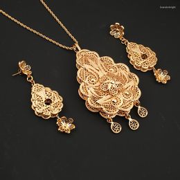 Necklace Earrings Set Dicai Algeria Bridal Wedding Jewellery Copper Gold Plated Pendant Women Luxury Designer