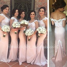 New Fashion Mermaid Cheap Bridesmaid Dresses Cap Sleeve Off The Shoulder Long Bridesmaid Dress Taffeta Lace Appliques Plus Size Dr261Z