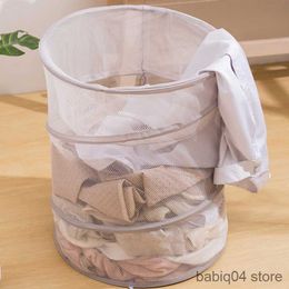 Storage Baskets Large Capacity Foldable Laundry Basket Mesh Breathable Cylindrical Laundry Bucket Mouth Toy Dirty Clothes Storage Barrel R230720