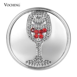 10pcs lot 18mm Snap Button Red Wine Glass Carved With Rhinestone Snap Fit Replaceable Snap Bracelets Gift For Women Vn-2026 10202Q