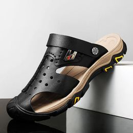 Sandals Genuine Leather Men Luxury Handmade Soft Casual Shoes Breathable Slip On Slippers Non-slip Outdoor Summer Men's