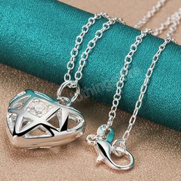 925 Sterling Silver AAA Zircon Heart Pendant Necklace Chain For Woman Wedding Engagement Charm Jewellery