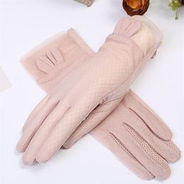 Summer breathable ice thin girl riding and driving antiskid summer touch screen lace sunscreen gloves UV protection294k