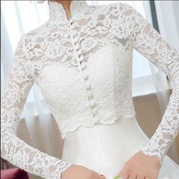 Solovedress Lace Appliques Long Sleeves Bridal Wedding Jacket Shawl Bolero Wraps High Neck Vintage Bride Wraps Wedding Dress Acces276Y