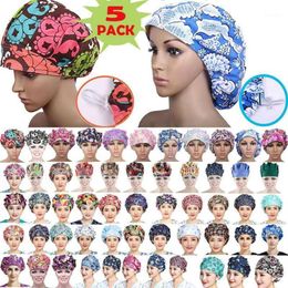 5PCS Set Random Send Whole Unisex Scrub Cap Reuseable Working Caps Cotton Adjustable Sweatband Bouffant Hats for Women Men1271e