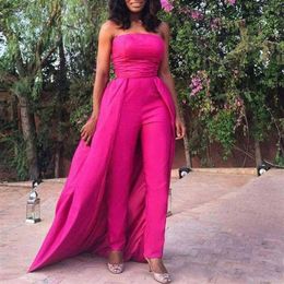 2020 Generous Fuchsia Strapless Jumpsuit Prom Dresses with Overskirt Ankle Length Womens Formal Outfit Custom Made Celebrity Dress252O