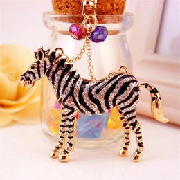 Animal Zebra Horse Key Chain Pendant Car Keychain Accessories Rhinestone Enamel Drip Oil Alloy Key Ring Holder Women Bag Charm2110