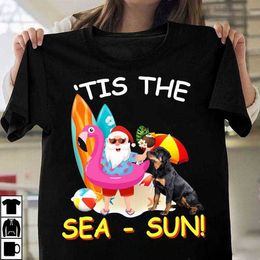 2021 New Summer Fashion Ocean Sun Beach Santa Claus Print Top Casual Round Neck T-shirt