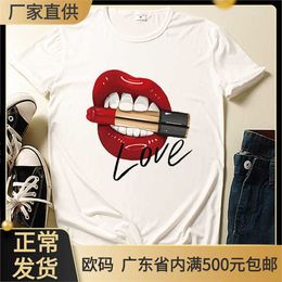 2021 Women's Sexy Red Lip Printing Fashion Simple Harajuku Style T-shirt Underlay