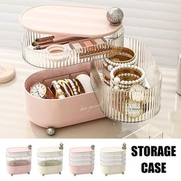Storage Boxes 360 Rotating Makeup Brushes Holder With Lid 3-Layer Dustproof Covered Organizer Box Make Up Jewelry Container