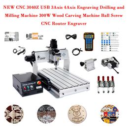 NEW CNC 3040Z USB 3Axis 4Axis Engraving Drilling and Milling Machine 300W Wood Carving Machine Ball Screw CNC Router Engraver