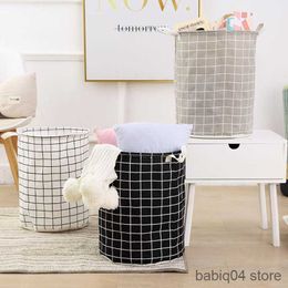 Storage Baskets Cotton Linen Dirty Laundry Basket Anti-dust Large Organizer Bucket Clothing Foldable Round Waterproof Capacity Storage Home