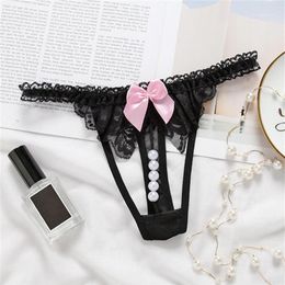 Women's Panties Cute Bow Lace G-String Sexy Women Underpants Beading Thong Underwear For Women1277Y