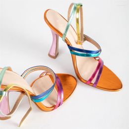 Dress Shoes Sexy Open Toe High Heels Women Sandals Fashion Mixed Colours Buckle Strap Slides Summer Party Stripper Female Modern Sandalias