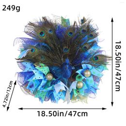 Decorative Flowers Peacock Feather Wreath Artificial 47cm Spring Summer Hanging Home Decoration For Backdrop Wedding Fireplace Party Easter