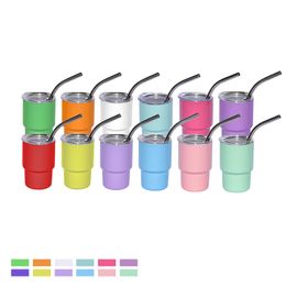 Wholesale! 12 Colours 3oz Sublimation Shot Glass Stainless Steel Double Wall Sublimation Wine Glasses with Lids and Straw Sublimation Tumblers B0075