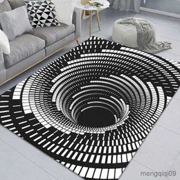 Carpets Vortex Illusion Rug 3D Trap Effect Bottomless Hole Carpet Geometric Black White Grid Bedroom Living Room Anti Slip Floor Mats R230720