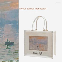 Evening Bags Monet Sunrise Impression Oil Painting Canvas Bag Female Students A4 Books Girls Commuting Three-dimensional Tote