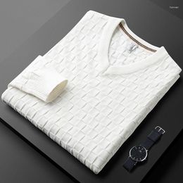 Men's Sweaters High-end Jacquard European Waffle V-Neck Sweater Long Sleeve Autumn Winter Thick Pullover Trend Slim Knit Men