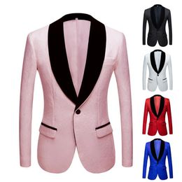 Men's Suits & Blazers Fashion Red Pink Black White Blue Patterned Suit Slim Fit Groomsmen Tuxedos For Wedding Shawl Collar Ja2926