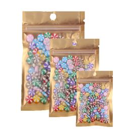 100pcs Multi Sizes Reclosable Clear Gold Silver Mylar Zip Lock Package Bag Food Coffee bean Storage Packing Bag with Hand Hole251m