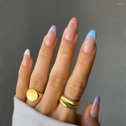 False Nails 24pcs Colourful French Almond Nail Wearable Stiletto Fake Full Cover Artificial Tips Press On With File