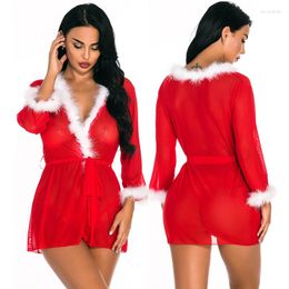 Women's Sleepwear Christmas Uniform European American Sexy Nightgown Cardigan Long Sleeve Game Dress Simple Natural