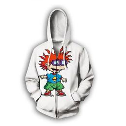 Cartoon Rugrats Anni '90 Stampa 3D Abbigliamento causale New Fashion Uomo Donna Zipper Felpe con cappuccio Hk02210U