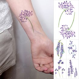 Transfer Waterproof Temporary Tattoo Sticker Lavender Flower Purple Plant Flash Tatto Women Men Wrist Arm Body Art Fake Tato Kid