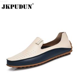 Dress Shoes JKPUDUN Big Size Genuine Leather Men Casual Shoes Slip On Boat Shoes Luxury Brand Mens Loafers Moccasins Italian Designer Shoes L230720