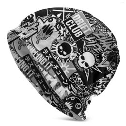 Berets Stickerbomb #002-Black & White Stretch Beanie 3d DIY Print Cap Bomb Pattern Jdm Drift Bmx Skate Gaming Gamer Skulls Zombie