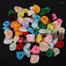 Decorative Flowers 100pcs Random Colour Satin Flower Head Rosette For Girls Boutique Garment Hair Bow Headwear DIY Craft B0106