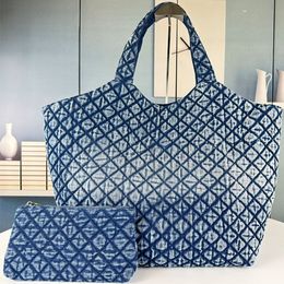 Quilting Totes Bag Women Diamond Shopping Bags Latest Handbags Purse Large Capacity Hardware Letters With Mini Zipper Bag Gradient Denim Small Waste Bag