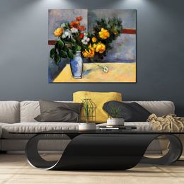 Modern Abstract Canvas Art Still Life Flowers in Vase Paul Cezanne Handmade Oil Painting Contemporary Wall Decor