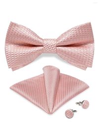 Bow Ties Fashion Pink Pre-tied Tie Set Tuxedo Dress Accessory Wedding Business Party Men's Pocket Square Cufflinks Knots