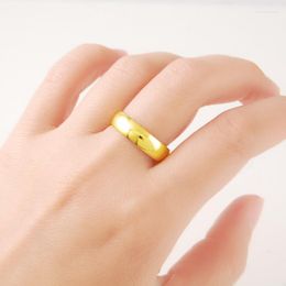 Cluster Rings 24K Pure Gold Hip Hop Vintage Ring Yellow Color For Men Women Luxury Party Wedding Jewelry Simple Round