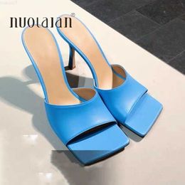 Sandals 2020 New Summer Women Pumps Shoes Fashion Heel Mules Slippers Elegant Square Toe High Heels Slippers Ladies Party Dress Shoes L230720