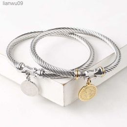 2022 New Stainless Steel Pattern Hanging Tag Metal Bracelet Women's Rust Free Jewelry Charm Ball Party Fashion Accessories Gift L230704