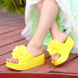 Slippers Summer Yellow Wedge Platform With Flower Slip On Height Women Peep Toe Soft Outdoor Beach Plus Size