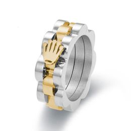 Wedding Rings Steel Ring Gear Crown Palm Small Cylinder Gold Charm Link Mens Finger Jewellery in the United States and Europe 230719