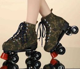 Inline Roller Skates Roller Skates Shoes Camouflage PU Leather Adult 4 Wheels Sliding Inline Skating Sport Sneaker Rink Double Row Flash Quad Skate HKD230720