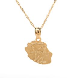 La Reunion Map Pendant Necklace Gold Colour Country Map Jewellery Fashion France Reunion Island Lettering Maps259f