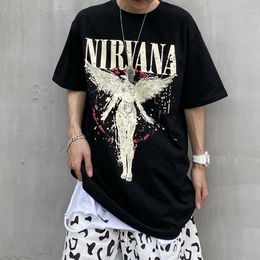 Men's T-Shirts Pure Cotton High Street American Style Retro Angel Print Short-sleeved T-shirt Male Hiphop Loose Design Fashion All-match Tops 230720